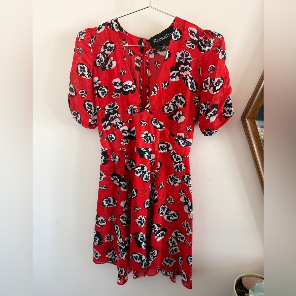 Red Floral Dress by Realisation 100% silk